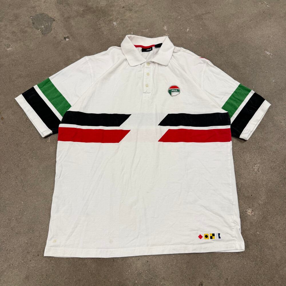 Vintage Fila Retro Stripe Polo Sport Shirt 2XL White Men